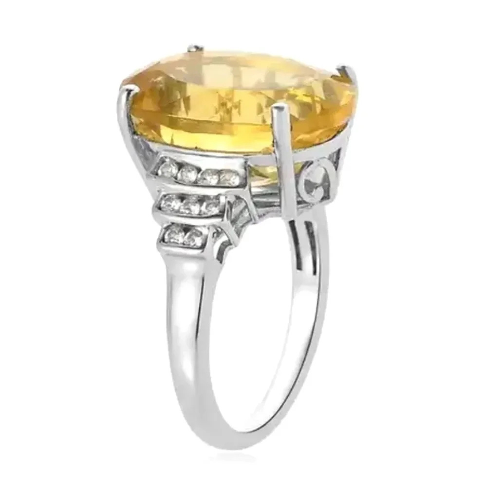 Natural Canary Fluorite & White Zircon Ring - Picture 8 of 10